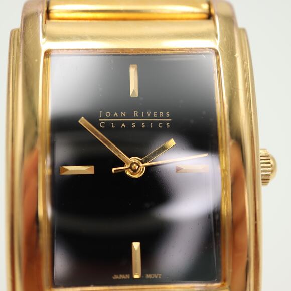 Joan Rivers Gold Tone Black Dial Womens Tank Watch Cuff Bracelet w New Battery - Picture 6 of 13